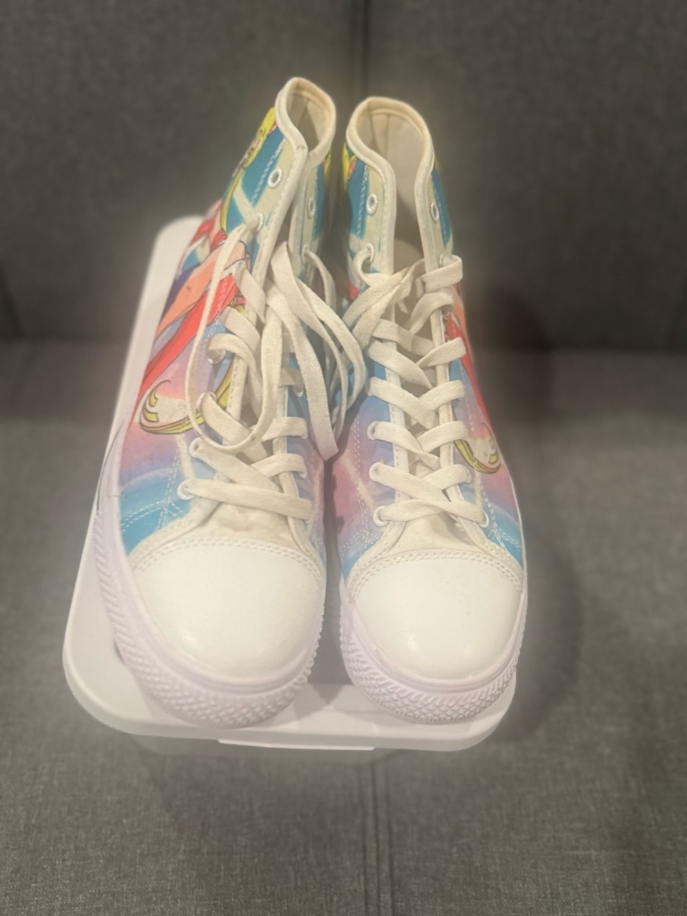 High-Top Canvas Sneakers in Pastel Rainbow
